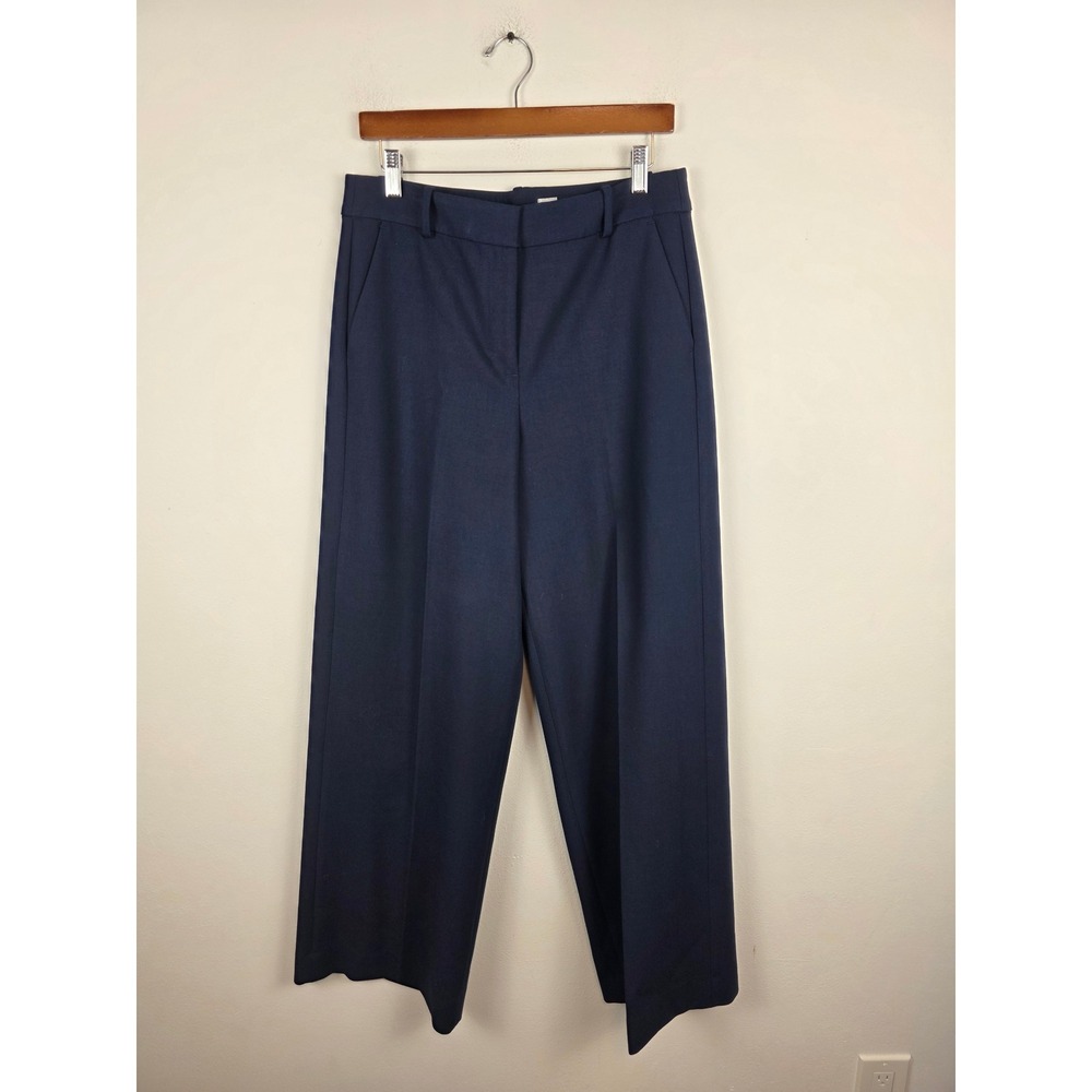 J.Crew Carreman French Fabric Wide Leg Trousers Navy Blue 10 CC463 High Rise